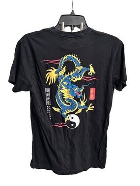 riot society Black Tee with Blue & Yellow Dragon Graphic